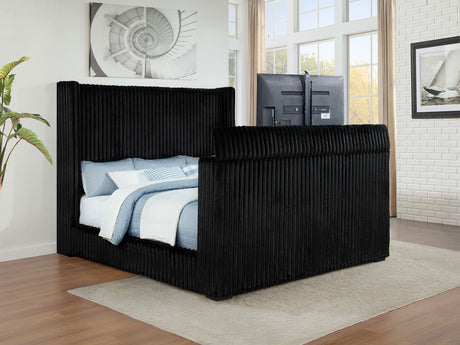 Centergrove Black Upholstered California King Wingback TV Bed - Ornate Home