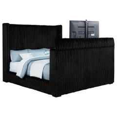 Centergrove Black Upholstered California King Wingback TV Bed - Ornate Home