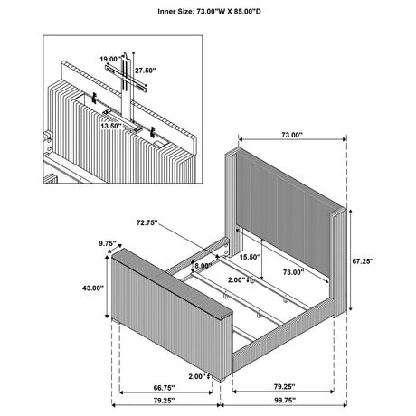 Centergrove Black Upholstered California King Wingback TV Bed - Ornate Home