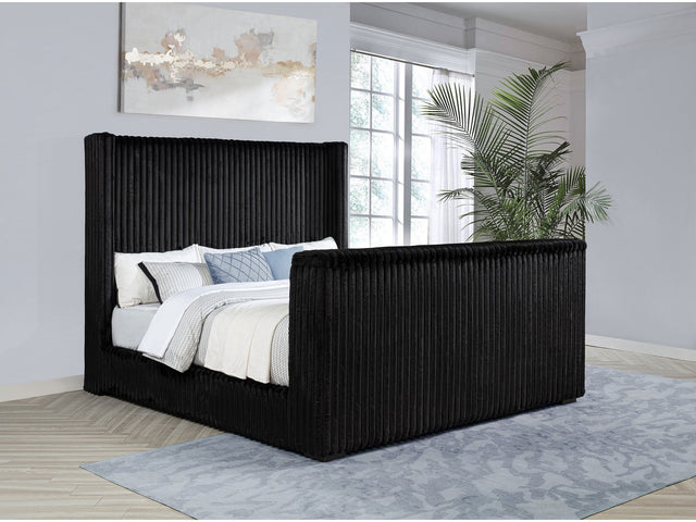 Centergrove Black Upholstered Eastern King Wingback TV Bed - Ornate Home