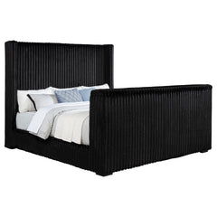 Centergrove Black Upholstered Eastern King Wingback TV Bed - Ornate Home