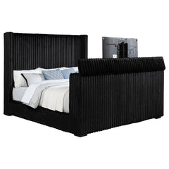 Centergrove Black Upholstered Eastern King Wingback TV Bed - Ornate Home