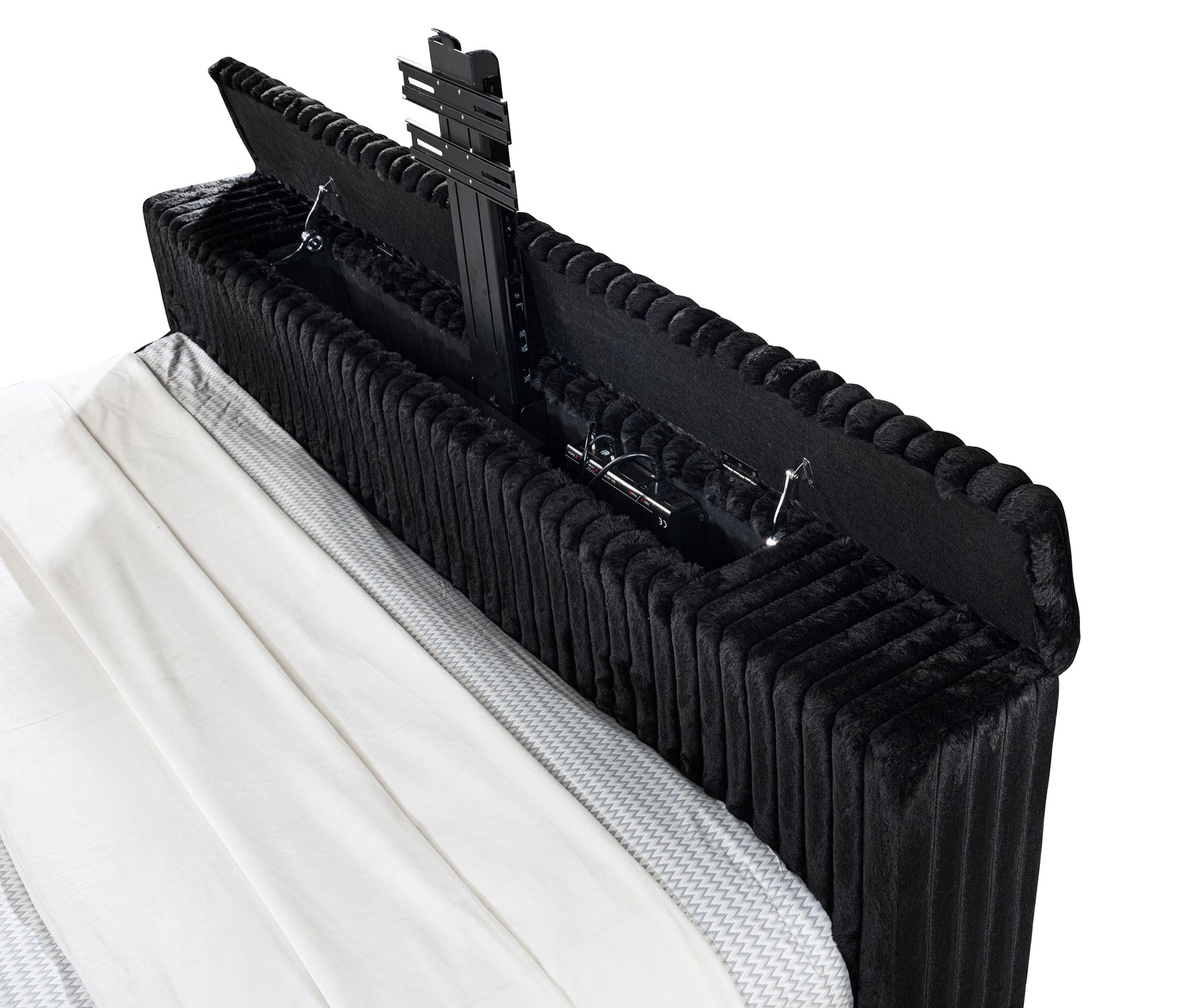 Centergrove Black Upholstered Eastern King Wingback TV Bed - Ornate Home