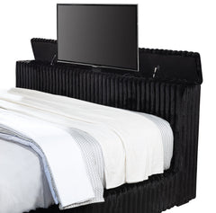 Centergrove Black Upholstered Eastern King Wingback TV Bed - Ornate Home
