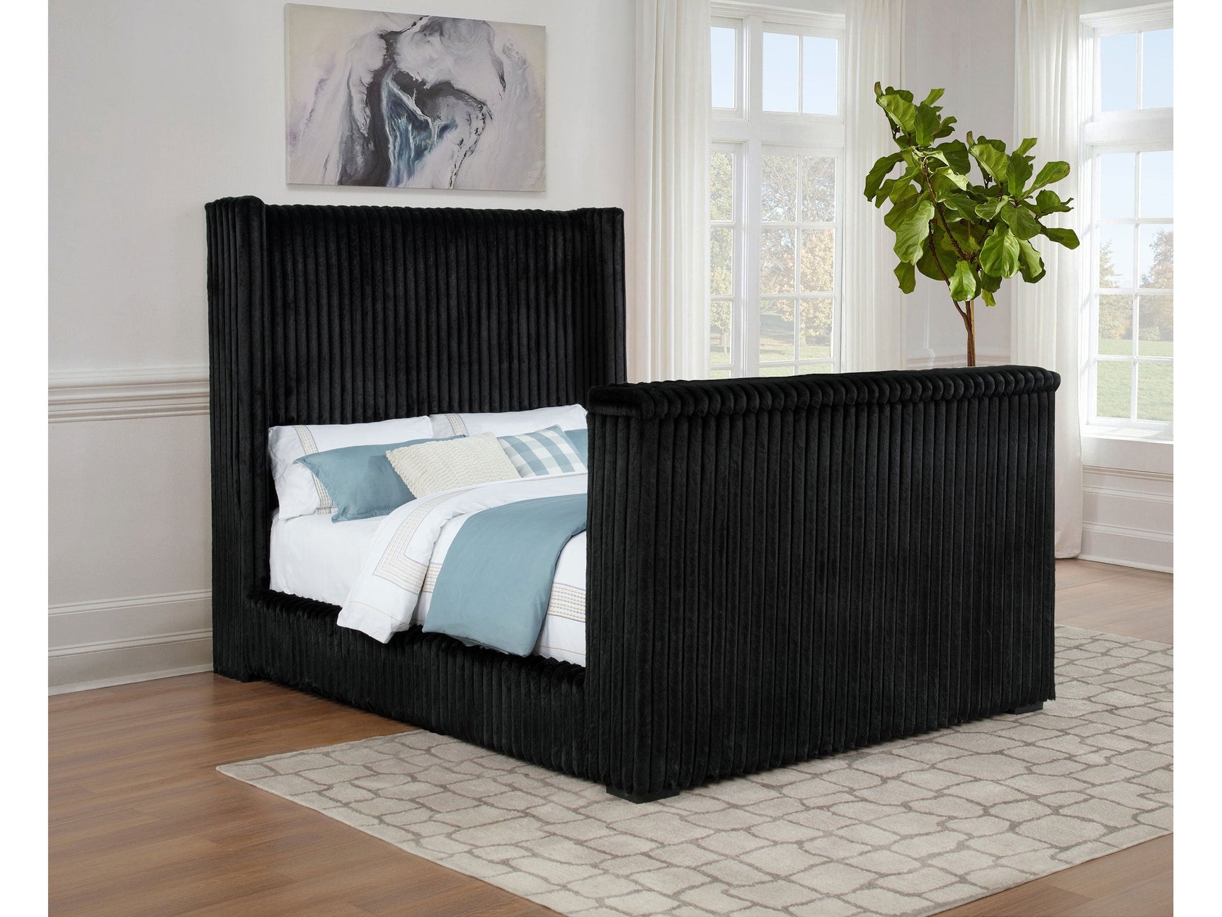 Centergrove Black Upholstered Queen Wingback TV Bed - Ornate Home