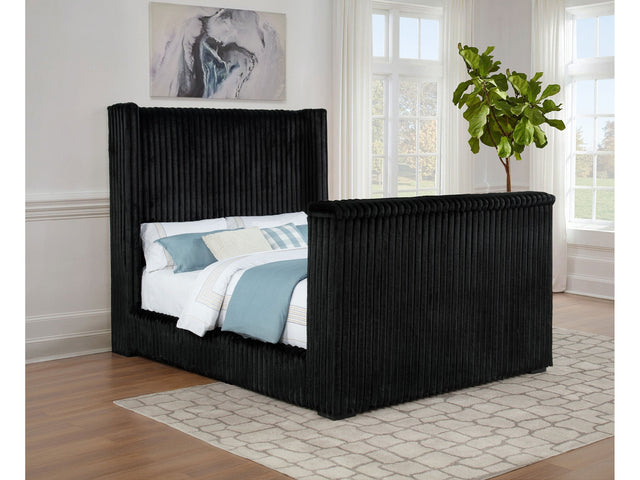 Centergrove Black Upholstered Queen Wingback TV Bed - Ornate Home