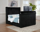 Centergrove Black Upholstered Queen Wingback TV Bed - Ornate Home