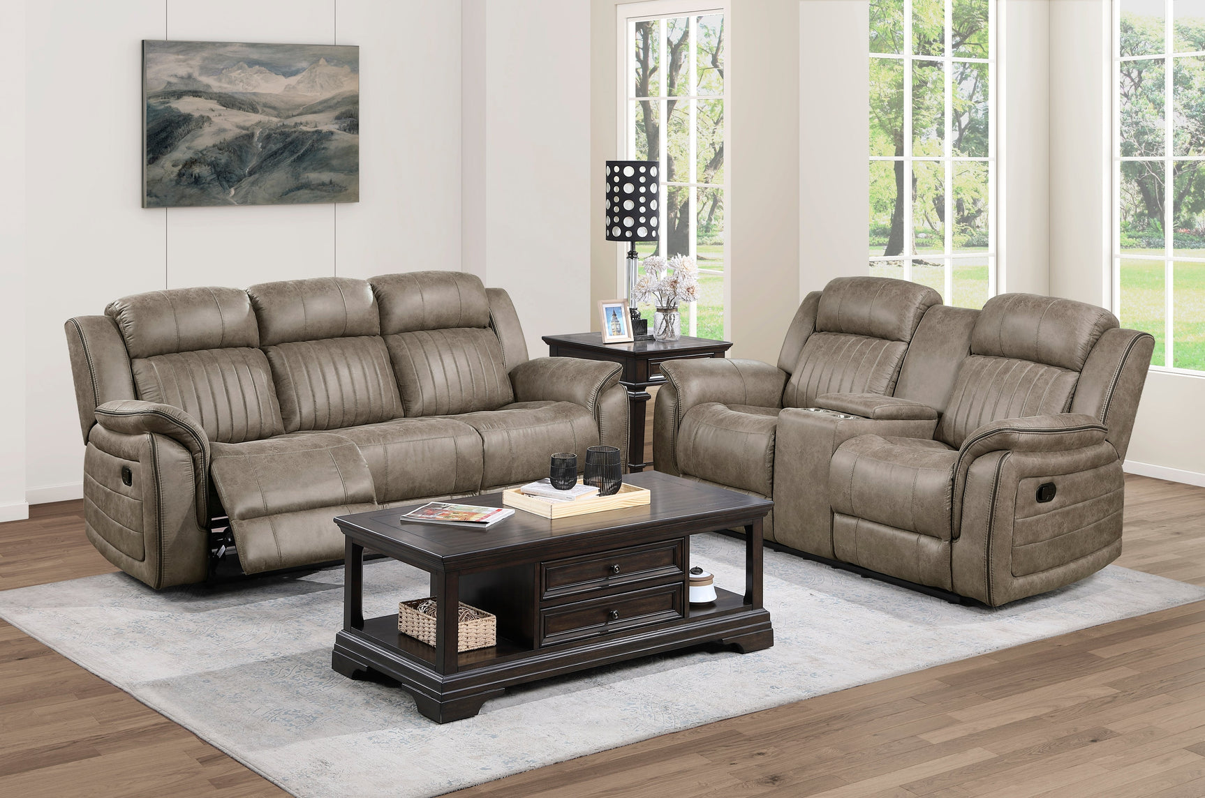 Centeroak Sandy Brown Double Reclining Sofa - Ornate Home