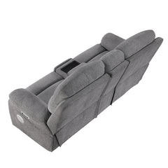 Centric Gray Power Double Reclining Loveseat With Center Console Power Headrests Power Lumbar Support Wireless Charger Hidden Cup Holders Bluetooth Speakers And Charging Ports - Ornate Home
