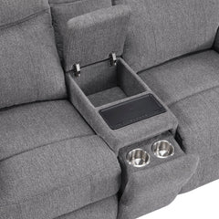 Centric Gray Power Double Reclining Loveseat With Center Console Power Headrests Power Lumbar Support Wireless Charger Hidden Cup Holders Bluetooth Speakers And Charging Ports - Ornate Home