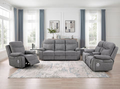 Centric Gray Power Double Reclining Loveseat With Center Console Power Headrests Power Lumbar Support Wireless Charger Hidden Cup Holders Bluetooth Speakers And Charging Ports - Ornate Home