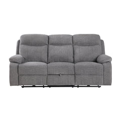 Centric Gray Power Double Reclining Sofa With Center Drop-down Cup Holders Power Headrests Power Lumbar Support Wireless Charger Bluetooth Speakers Hidden Drawer And Charging Ports - Ornate Home