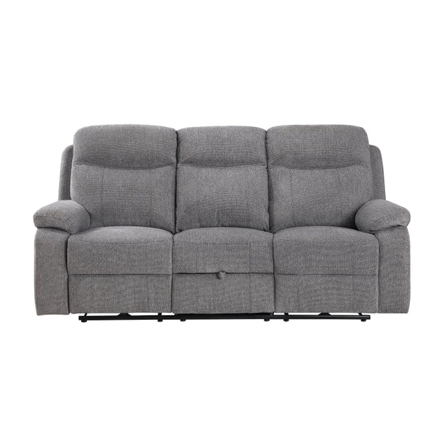 Centric Gray Power Double Reclining Sofa With Center Drop-down Cup Holders Power Headrests Power Lumbar Support Wireless Charger Bluetooth Speakers Hidden Drawer And Charging Ports - Ornate Home