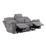 Centric Gray Power Double Reclining Sofa With Center Drop-down Cup Holders Power Headrests Power Lumbar Support Wireless Charger Bluetooth Speakers Hidden Drawer And Charging Ports - Ornate Home