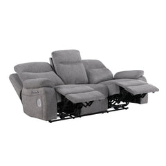 Centric Gray Power Double Reclining Sofa With Center Drop-down Cup Holders Power Headrests Power Lumbar Support Wireless Charger Bluetooth Speakers Hidden Drawer And Charging Ports - Ornate Home