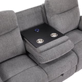 Centric Gray Power Double Reclining Sofa With Center Drop-down Cup Holders Power Headrests Power Lumbar Support Wireless Charger Bluetooth Speakers Hidden Drawer And Charging Ports - Ornate Home
