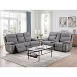 Centric Gray Power Double Reclining Sofa With Center Drop-down Cup Holders Power Headrests Power Lumbar Support Wireless Charger Bluetooth Speakers Hidden Drawer And Charging Ports - Ornate Home