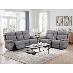 Centric Gray Power Double Reclining Sofa With Center Drop-down Cup Holders Power Headrests Power Lumbar Support Wireless Charger Bluetooth Speakers Hidden Drawer And Charging Ports - Ornate Home