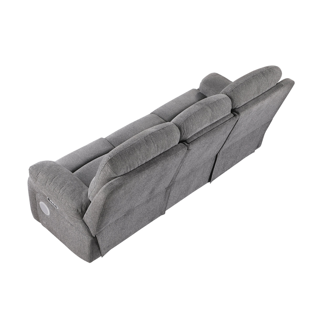 Centric Gray Power Double Reclining Sofa With Center Drop-down Cup Holders Power Headrests Power Lumbar Support Wireless Charger Bluetooth Speakers Hidden Drawer And Charging Ports - Ornate Home