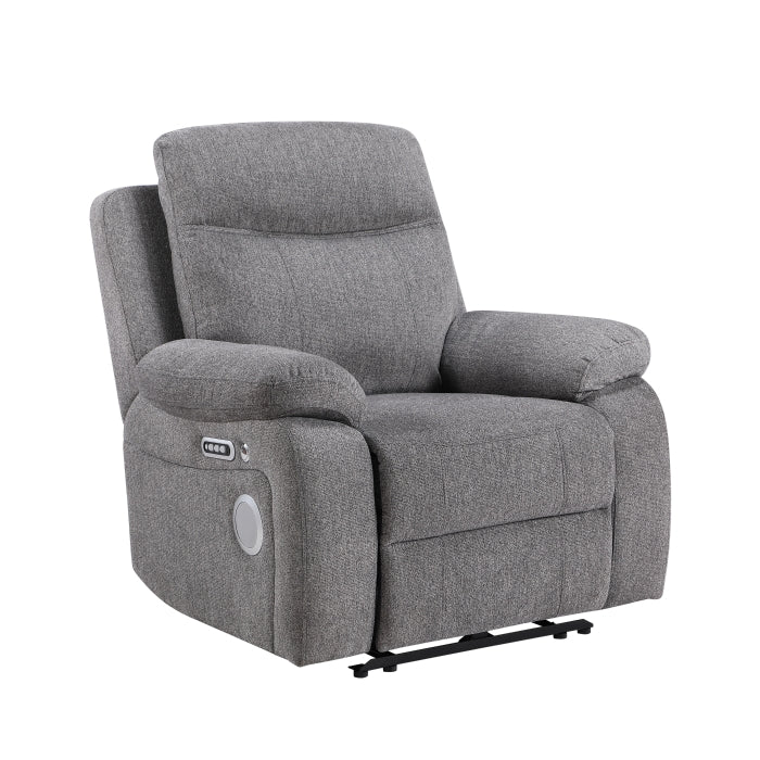 Centric Gray Power Reclining Chair With Power Headrest Power Lumbar Support Bluetooth Speakers And Charging Ports - Ornate Home