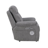 Centric Gray Power Reclining Chair With Power Headrest Power Lumbar Support Bluetooth Speakers And Charging Ports - Ornate Home