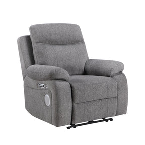 Centric Gray Power Reclining Chair With Power Headrest Power Lumbar Support Bluetooth Speakers And Charging Ports - Ornate Home