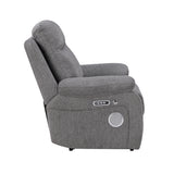 Centric Gray Power Reclining Chair With Power Headrest Power Lumbar Support Bluetooth Speakers And Charging Ports - Ornate Home