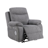 Centric Gray Power Reclining Chair With Power Headrest Power Lumbar Support Bluetooth Speakers And Charging Ports - Ornate Home