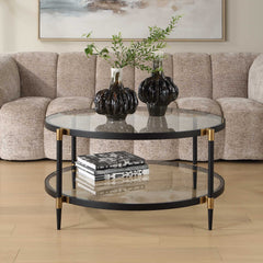 Chadid Black/Gold Round Glass Coffee Table - Ornate Home