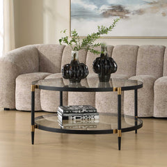 Chadid Black/Gold Round Glass Coffee Table - Ornate Home