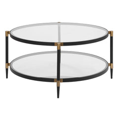 Chadid Black/Gold Round Glass Coffee Table - Ornate Home