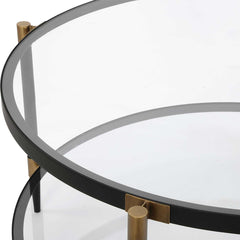 Chadid Black/Gold Round Glass Coffee Table - Ornate Home
