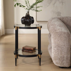 Chadid Black/Gold Round Glass Side Table - Ornate Home
