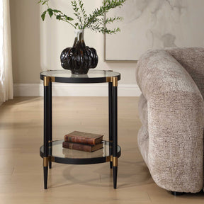 Chadid Black/Gold Round Glass Side Table - Ornate Home