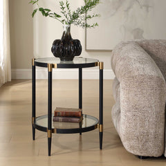 Chadid Black/Gold Round Glass Side Table - Ornate Home