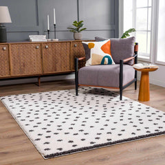 Chaia Dotted Black & White Plush Rug - Clearance - Ornate Home