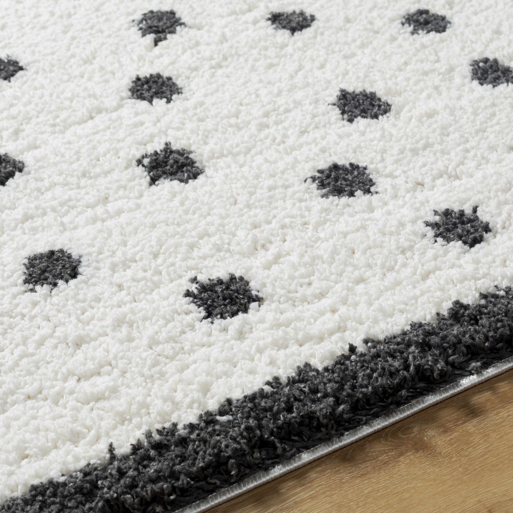 Chaia Dotted Black & White Plush Rug - Clearance - Ornate Home
