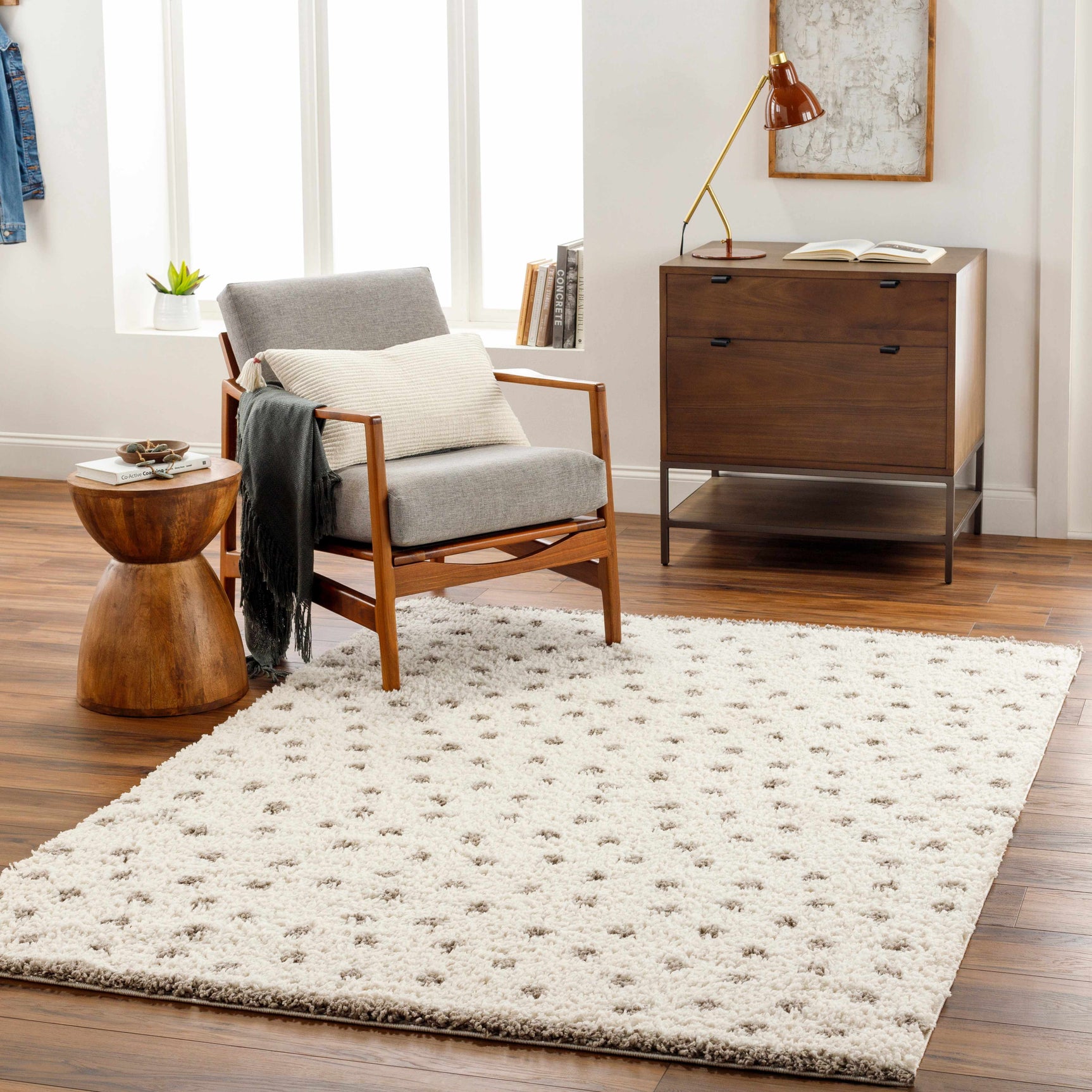 Chaia Dotted Cream & Gray Plush Area Rug - Clearance - Ornate Home