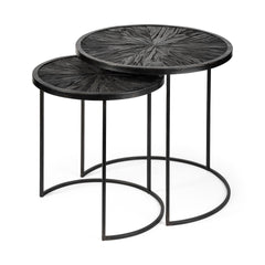 Chakra Black 19.7" Round Dark Wood Top Frame Accent Tables (Set of 2) - Ornate Home