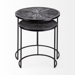 Chakra Black 19.7" Round Dark Wood Top Frame Accent Tables (Set of 2) - Ornate Home