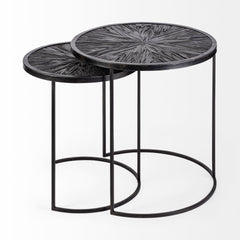 Chakra Black 19.7" Round Dark Wood Top Frame Accent Tables (Set of 2) - Ornate Home