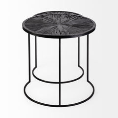 Chakra Black 19.7" Round Dark Wood Top Frame Accent Tables (Set of 2) - Ornate Home