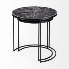 Chakra Black 19.7" Round Dark Wood Top Frame Accent Tables (Set of 2) - Ornate Home