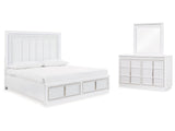 Chalanna Queen Upholstered Storage Bedroom Set with Dresser and Mirror - Ornate Home
