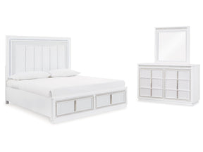 Chalanna Queen Upholstered Storage Bedroom Set with Dresser and Mirror - Ornate Home
