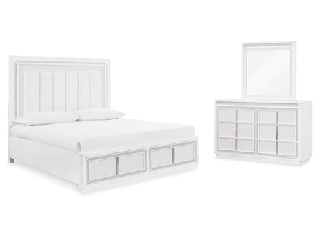 Chalanna Queen Upholstered Storage Bedroom Set with Dresser and Mirror - Ornate Home