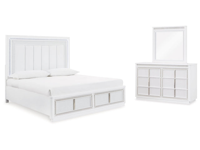 Chalanna Queen Upholstered Storage Bedroom Set with Dresser and Mirror - Ornate Home