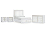 Chalanna White Queen Storage Bed, Dresser and 2 Nightstands - Ornate Home