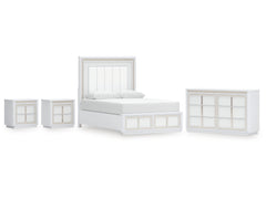 Chalanna White Queen Storage Bed, Dresser and 2 Nightstands - Ornate Home