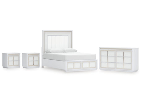 Chalanna White Queen Storage Bed, Dresser and 2 Nightstands - Ornate Home